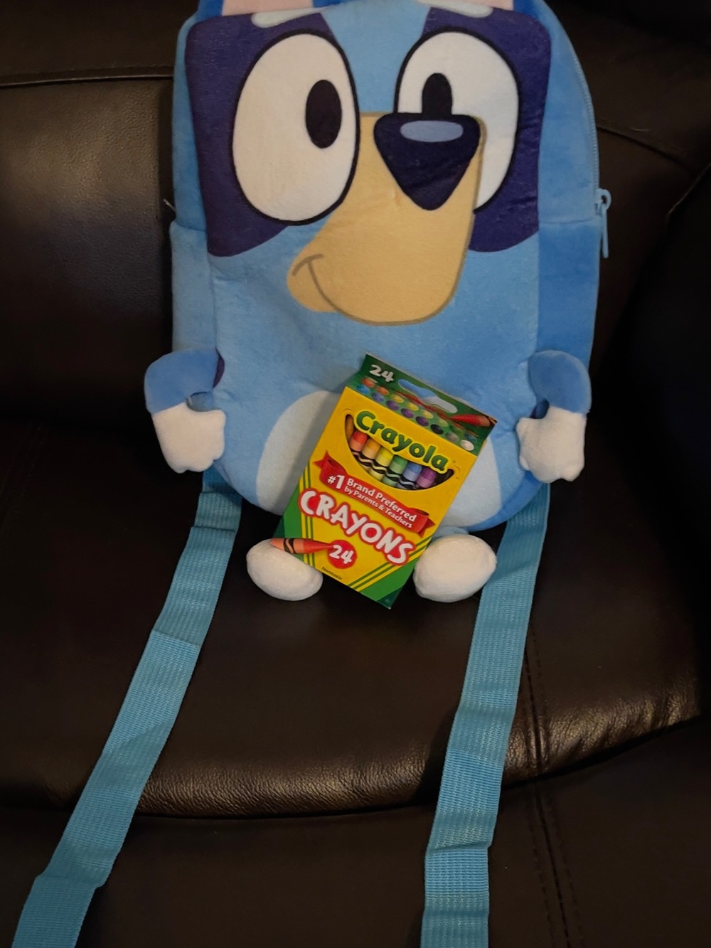 Blue Plush Kids Backpack with Character Face and Light Blue Straps